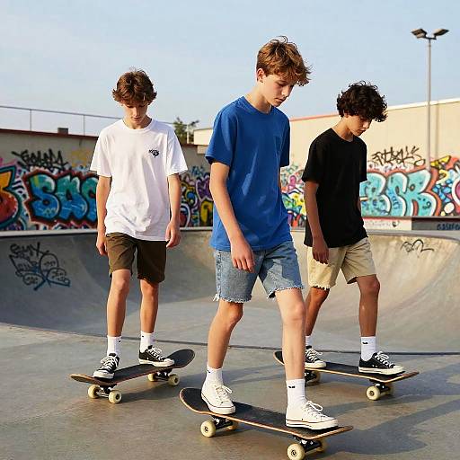 Teen Boys Skate Park Sunset Scene