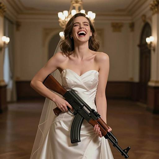 Dramatic Bride with AK-47 Portrait