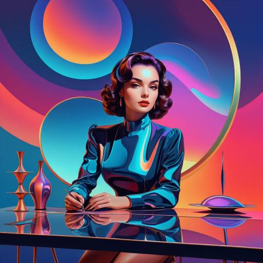 Futuristic Woman Writing at Reflective Desk