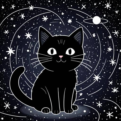 Playful Minimalist Black Cat in Space