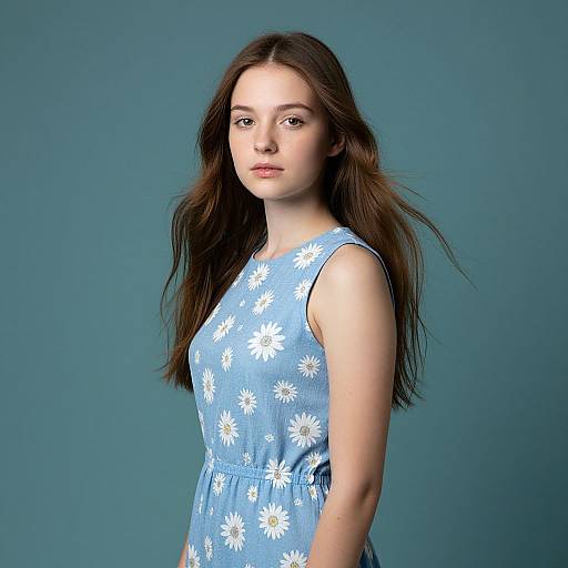 Serene Young Woman in Daisy Dress
