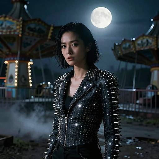 Moonlit Woman in Spiked Jacket