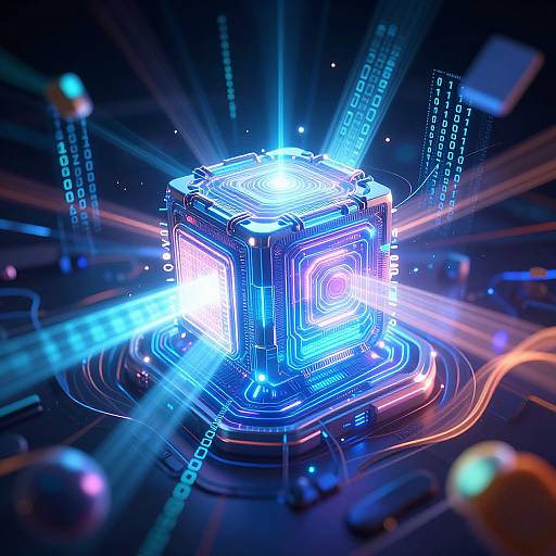 Futuristic AI Core with Light Beams