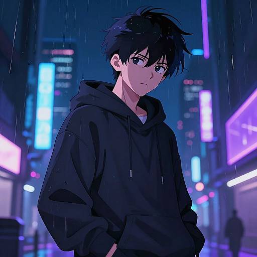 Anime Boy Under Neon City Lights