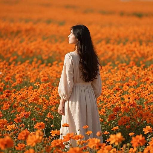 Solitary Figure Amid Fiery Blooms