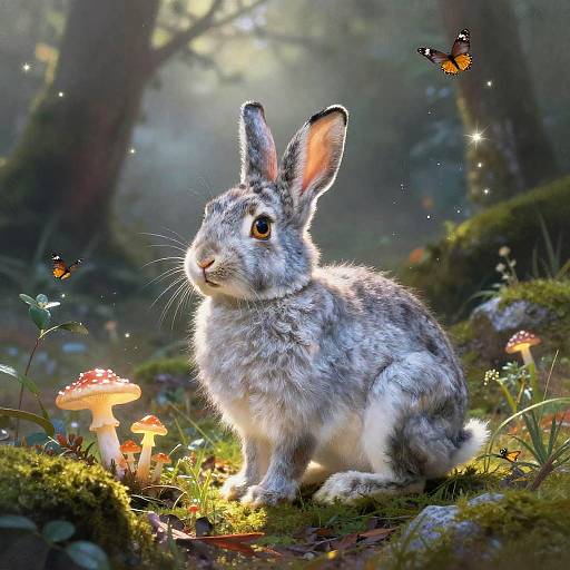 Silver-Furred Rabbit in Enchanted Forest