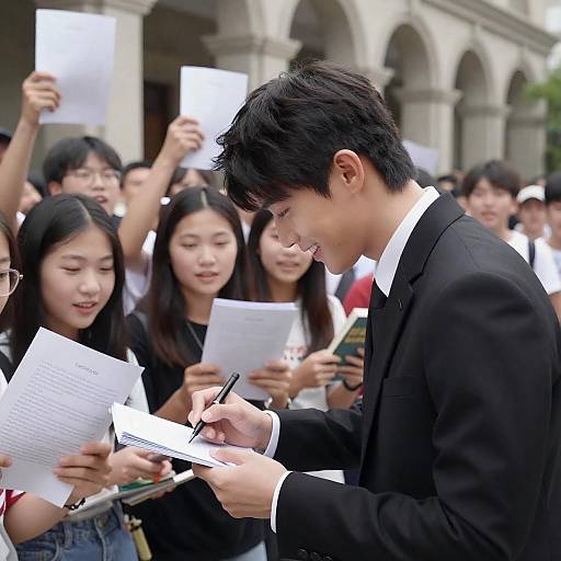 Excited Fans with Young Asian Celebrity