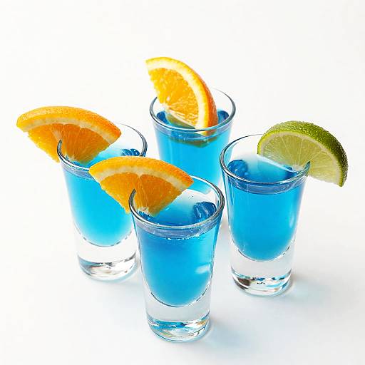 Blue cocktails with citrus garnish
