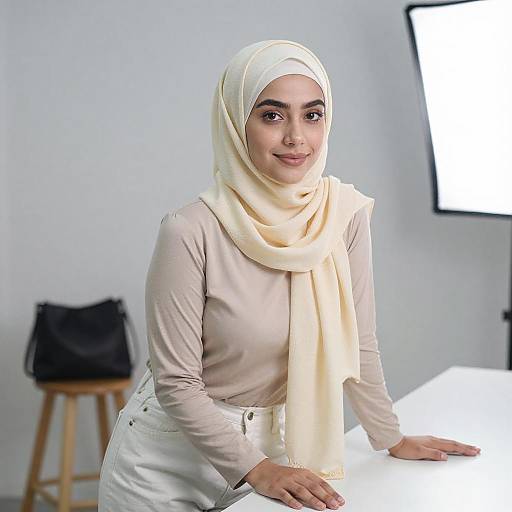 Portrait of Young Woman in Beige Hijab