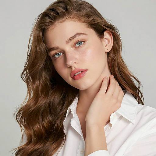Young Woman with Wavy Hair and White Shirt