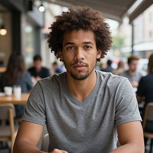 Fit European Man in Urban Café