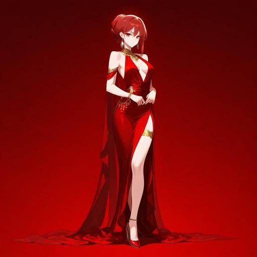 Elegant Red-Dressed Woman in Graceful Pose Elegant Red-Dressed Woman in Graceful Pose