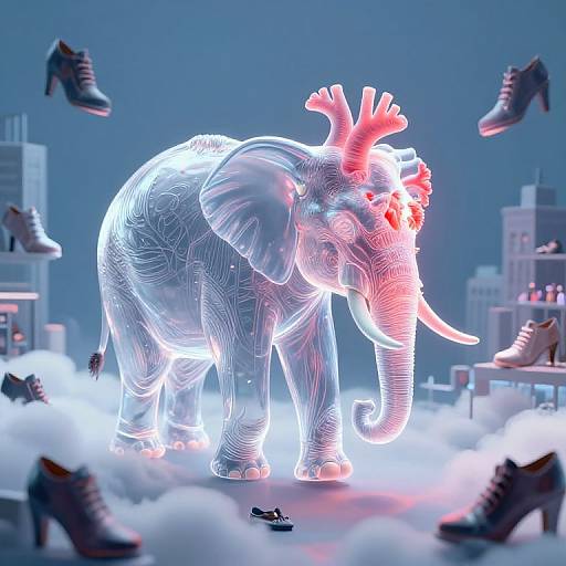 Transparent Elephant with Neon Heart