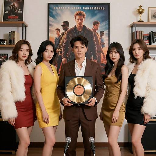 Group Photo with Movie Poster and Awards