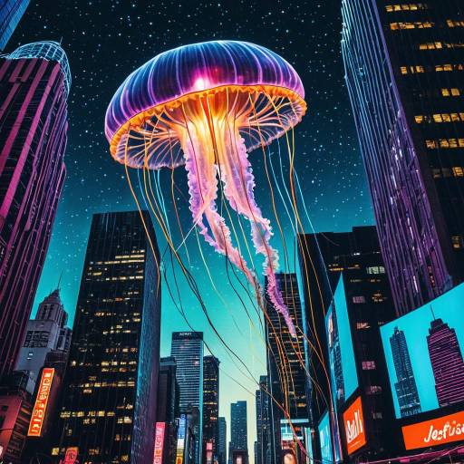 Surreal Jellyfish in a Neon Cityscape