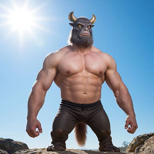 Glitchcore Minotaur Bodybuilding Photoshoot