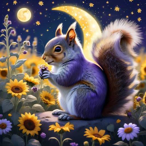 Dreamy Squirrel in a Floral Nightscape