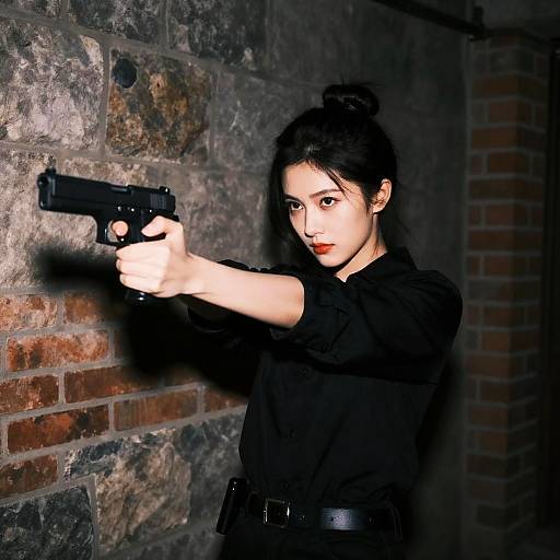 Determined Woman in Dark Alley