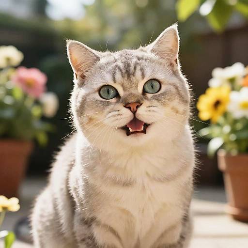 Adorable Fluffy Cat in Sunlit Garden