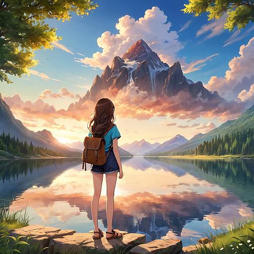 Serene Sunset Reflection by the Lake