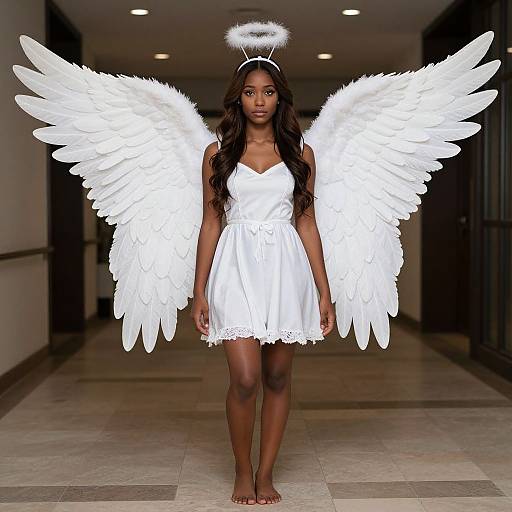 Dark-Skinned Angel in White Dress