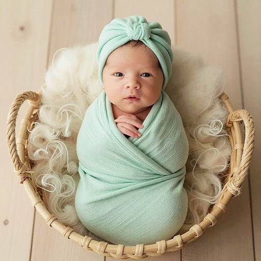 Serene Newborn Girl in Mint Swaddle