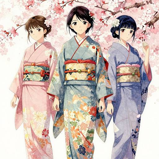 Serene Anime Women in Kimono