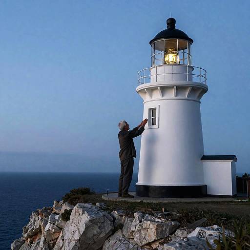 Retired Keeper Polishing Lantern at Twilight