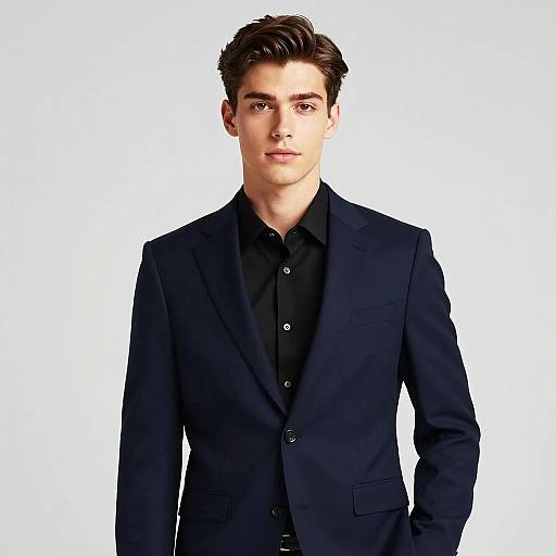 Confident Young Man in Navy Suit