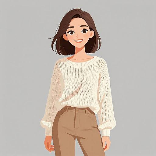 Smiling Woman in Casual Chic Outfit