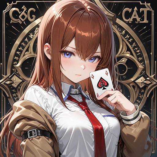 Smirking Kurisu with Arrow Card