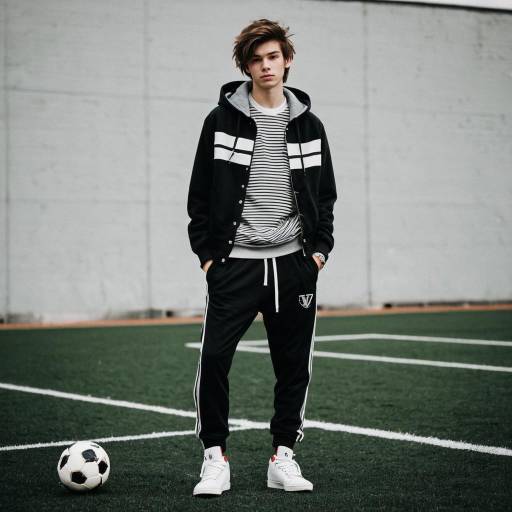 Teenage boy in streetwear on soccer field