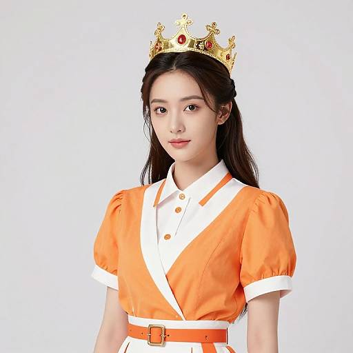 Regal Woman in Orange and White