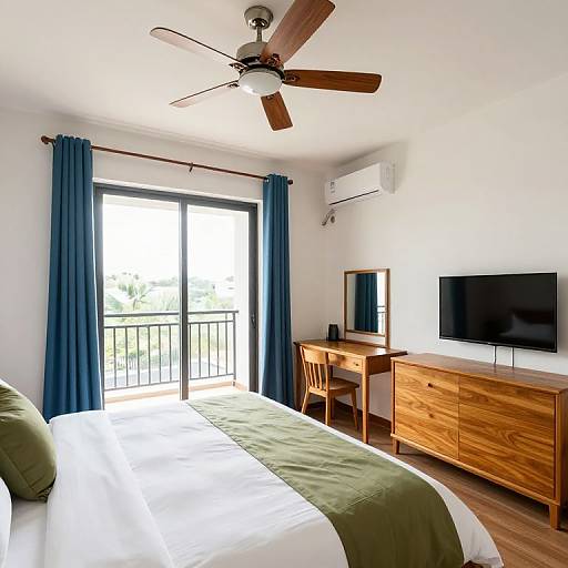 Cozy Bedroom with Wooden Ceiling Fan