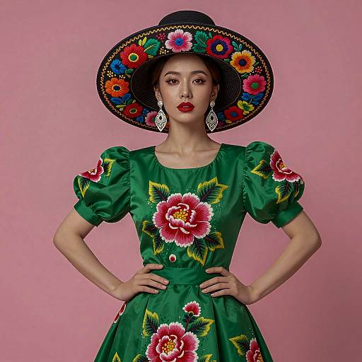 Vibrant Woman in Embroidered Hat