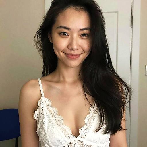 Portrait of Asian Woman in Lace Camisole