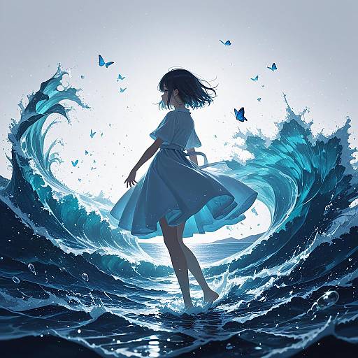 Enchanting Girl by the Ocean Waves