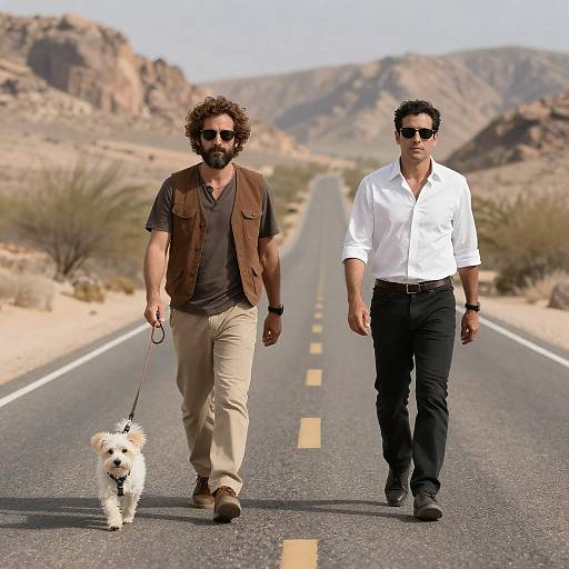Two Men Walking a Desert Road