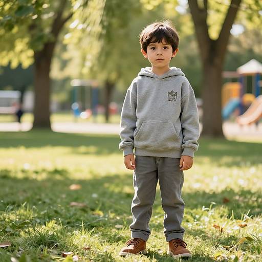 Boy in Sunny Park with Hoodie