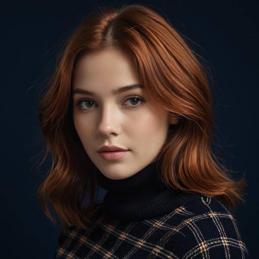 Young Woman with Auburn Hair in Black Turtleneck