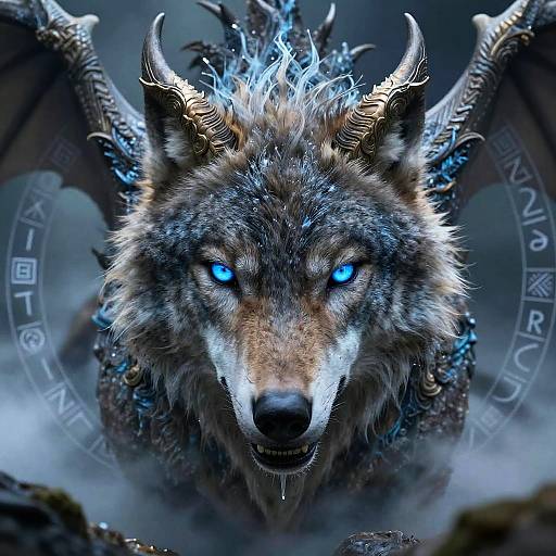 Mythical Wolf Dragon Close-Up Illustration
