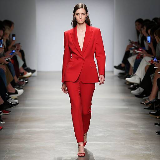 Woman in Red Suit on Runway
