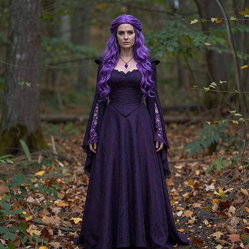 Woman in Purple Witch Costume in Forest