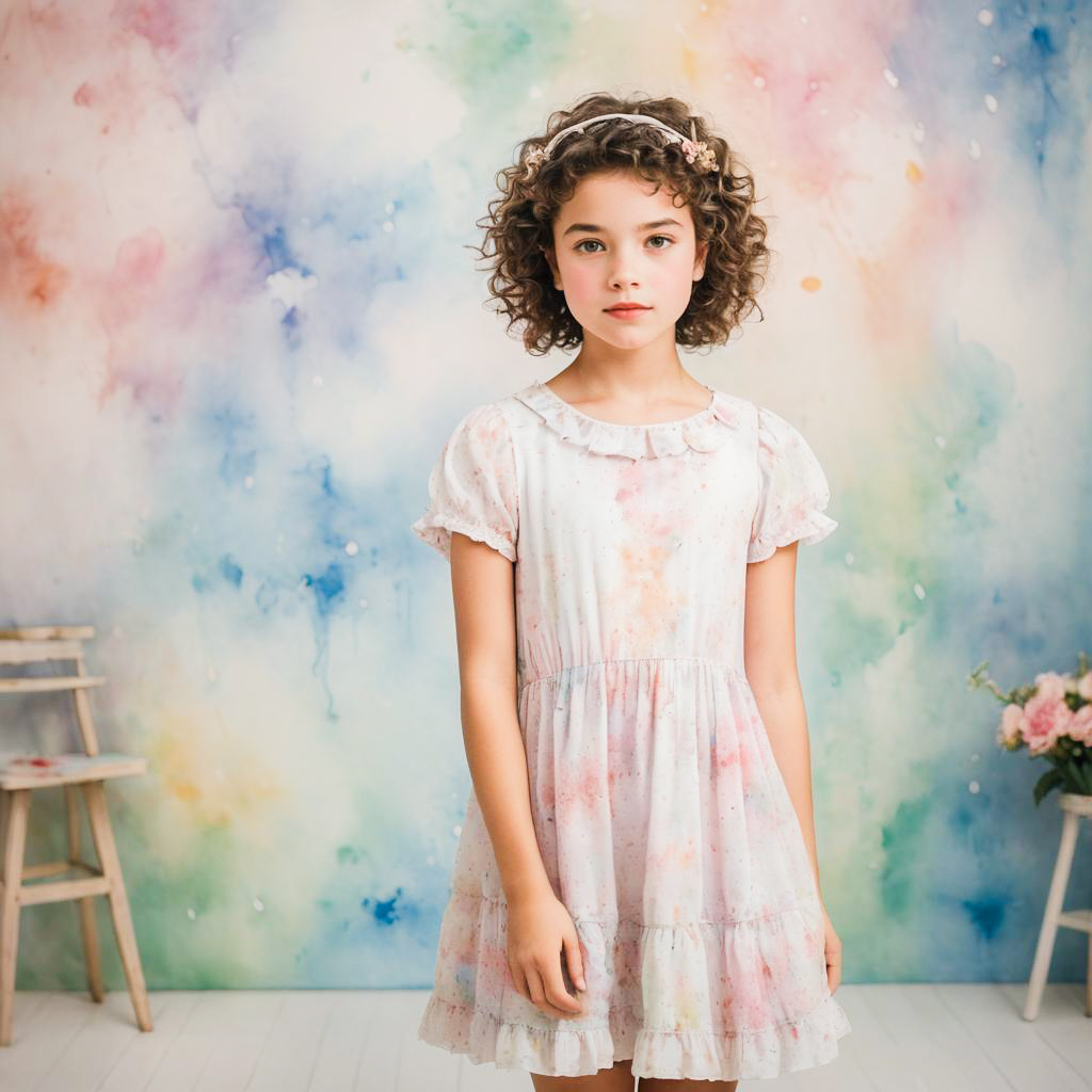 Whimsical Watercolor Photo of Blushing Girl