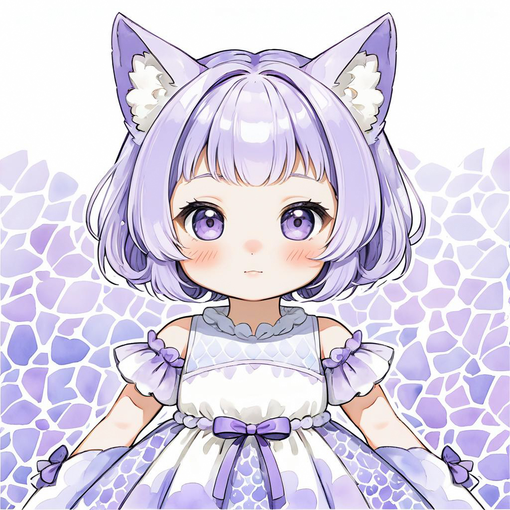 Blushing Catgirl in Watercolor Fantasy