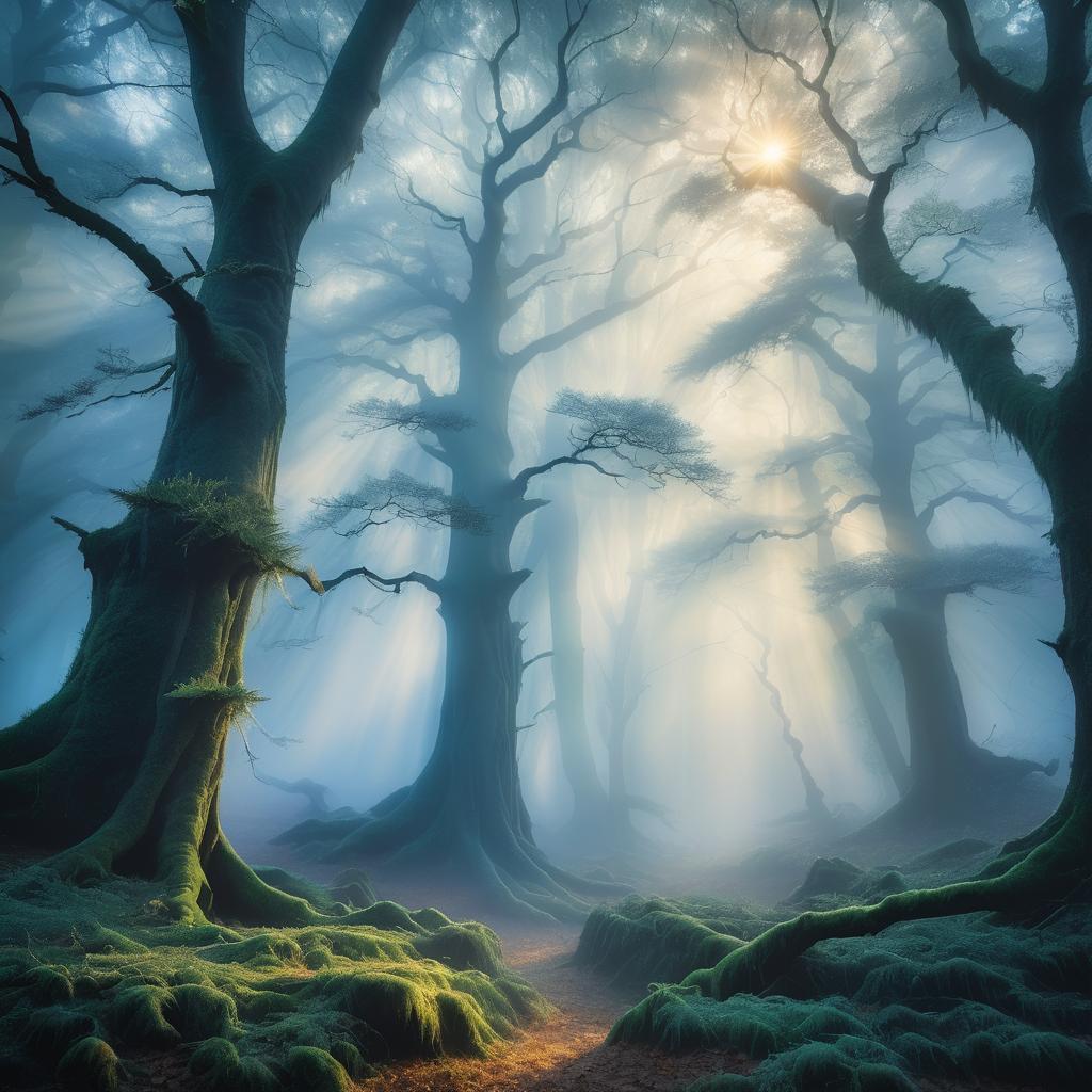 Ethereal Dawn in a Mystic Forest