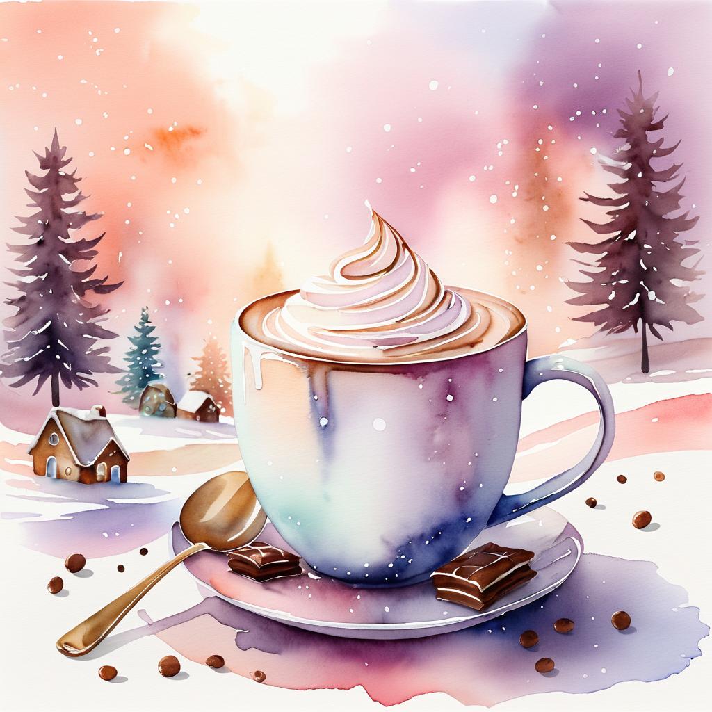 Whimsical Watercolor Hot Chocolate Art