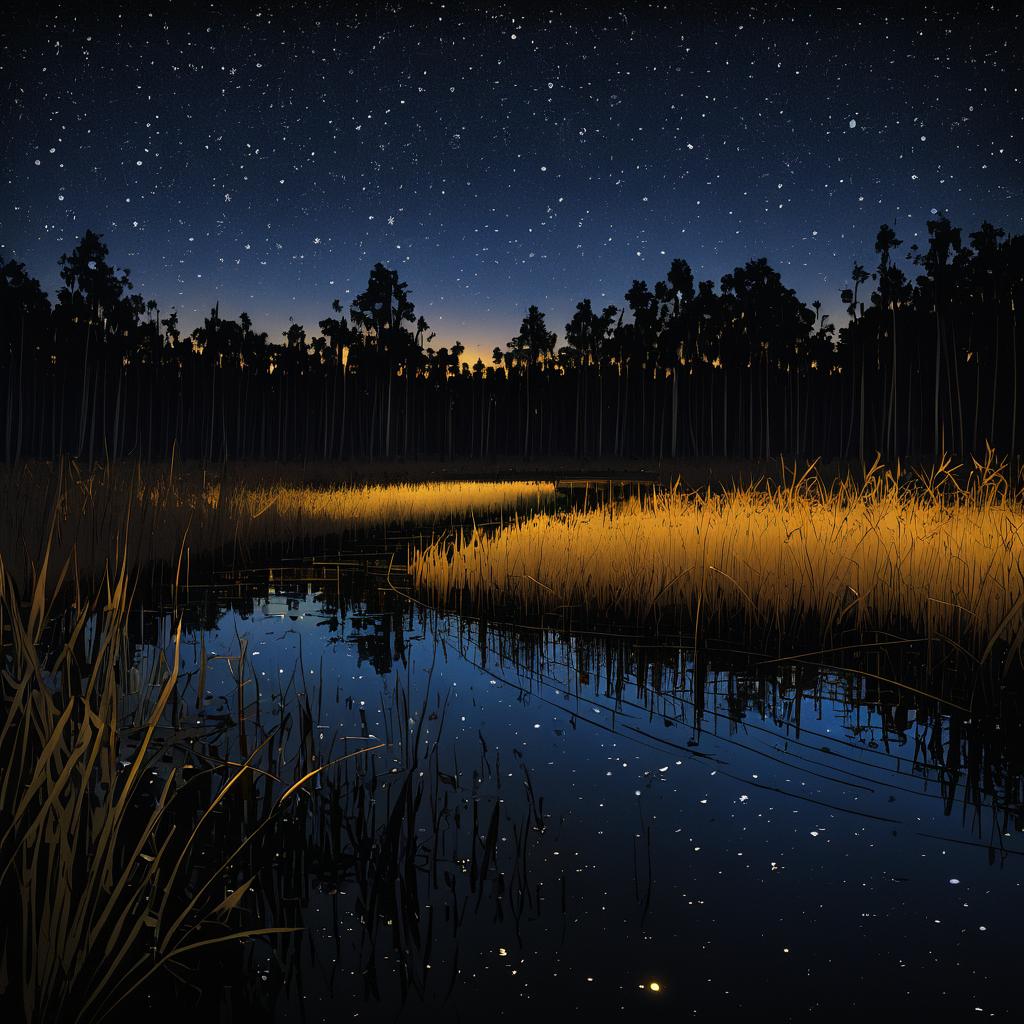 Eerie Nocturnal Bog Under a Starry Sky