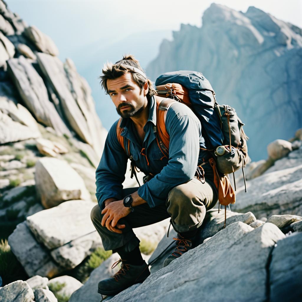 Contemplative Mountain Climber in Cinematic Vibe