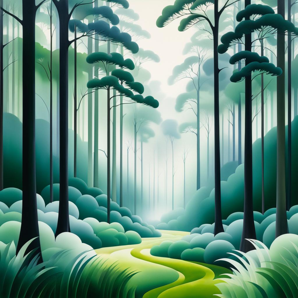 Serene Misty Forest Glades Illustration